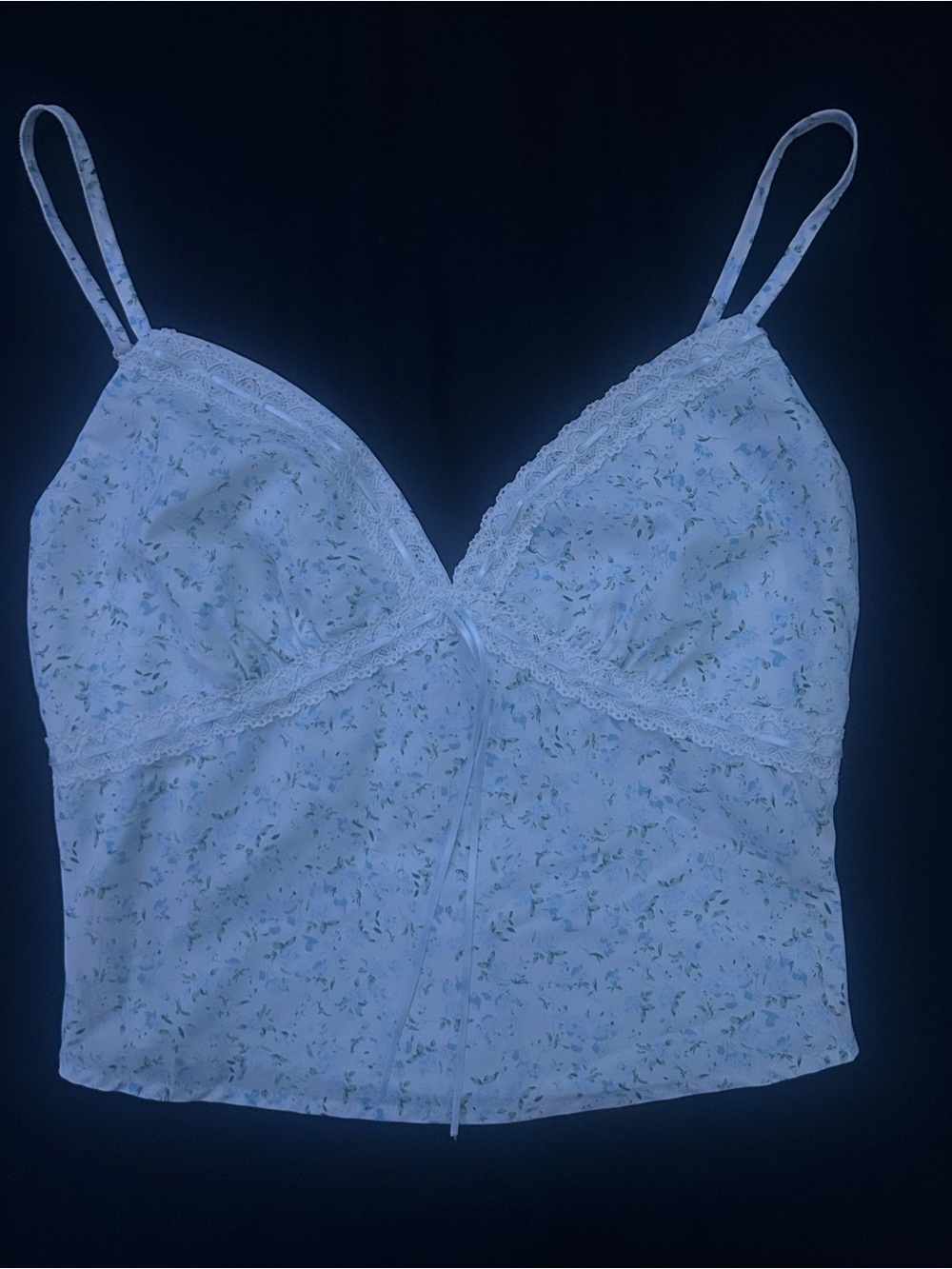 Princess Polly White Floral Lace-Trim Cami with Blue & Green Print